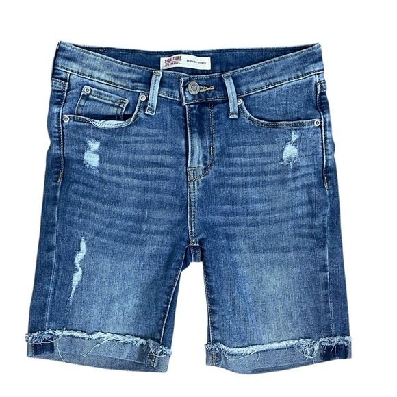 Levi Strauss Signature Pants - Levi Strauss Bermuda Shorts Women Blue Distressed Mid Rise Denim